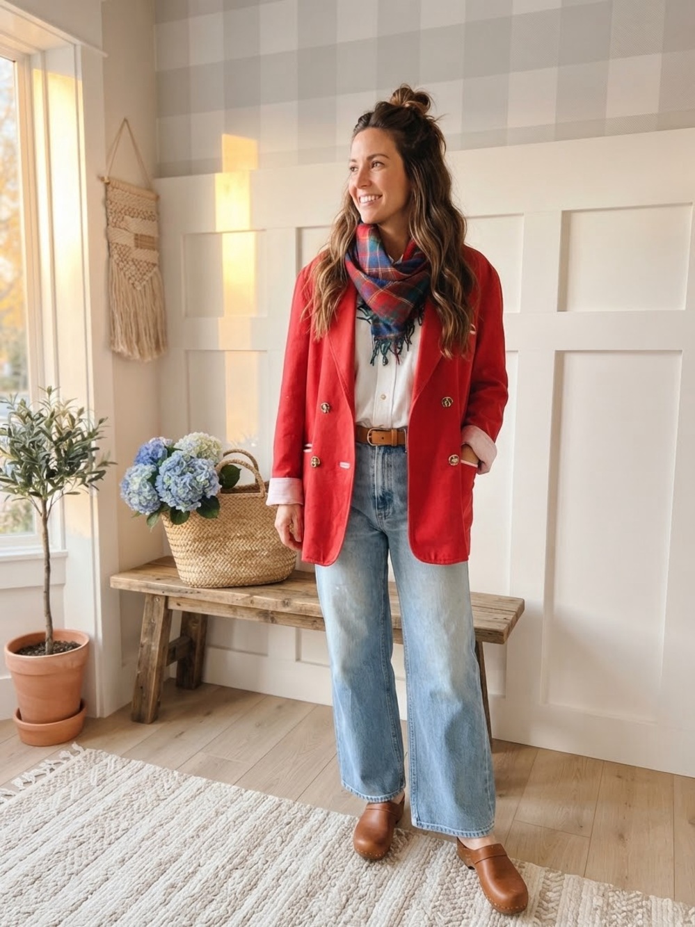 Vintage Red Double-Breasted Blazer Jacket - Classic Tailored Style